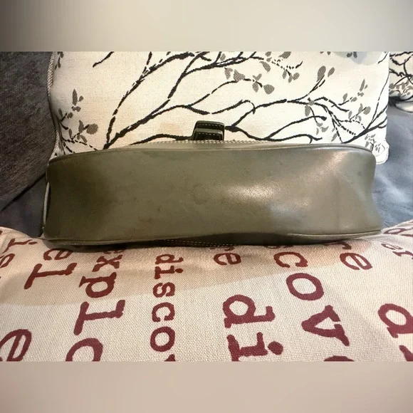 Coach Suede Shoulder Bag with Olive Leather Trim Silver Hardware - Picture 5 of 9